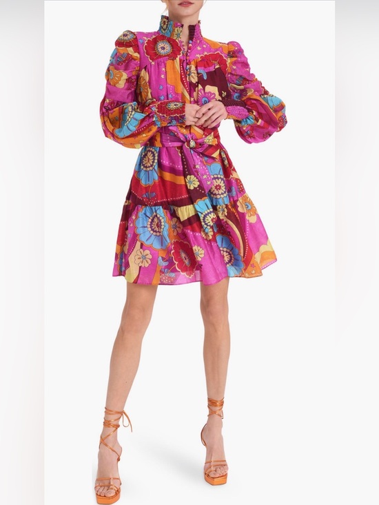Ciebon Dresses & Skirts - Fuchsia Floral Patchwork Long-Sleeve Tiered Dress